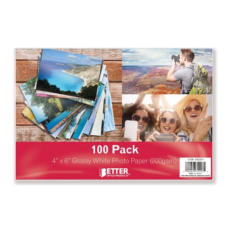 BETTER OFFICE PRODUCTS Glossy Photo Paper, 4 x 6 Inch, 100 Sheets, 200 gsm, 100PK 32207